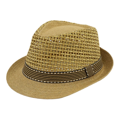 Chapeau Fedora En Paille De Papier Respirant Été Bande Rayée Protection Solaire Plage Voyage Accessoire Décontracté
