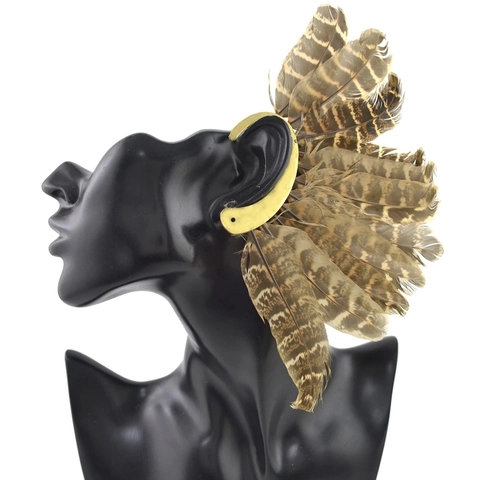 Vintage Bohemian Peacock Feather Ear Cuff Alloy Ethnic Non Piercing Ear Wrap For Women Exaggerated Fashion Jewelry Accessory