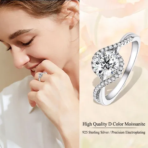 Luxus 925 Sterlingsilber Moissanit Ring Für Damen Funkelnder Ein Karat Rundschliff扭臂 Verlobung Hochzeit Ring Schmuck