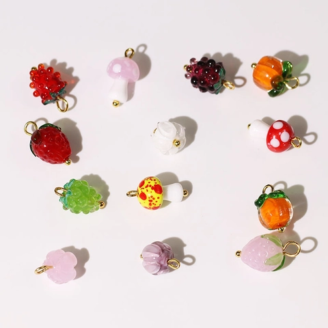 Handgefertigte Lampwork Glas Obst Pilz Anhänger Mit Gold Metallschlaufen Für DIY Schmuckherstellung Halskette Armband