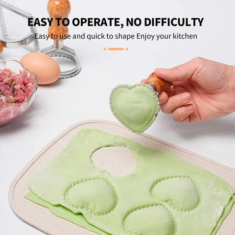 Ravioli Cutter Stamps Zinc Alloy With Solid Wood Handle For Pasta Dumplings Cookies Multifunctional Kitchen Manual Tools