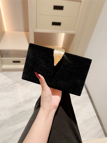 Bolso De Noche De Terciopelo Con Cierre De Hoja Dorada Correa De Cadena Elegante Bolso De Mano Para Boda Fiesta