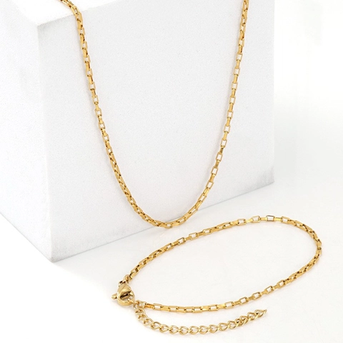 Box Chain Necklace And Bracelet 18K Gold Plated Stainless Steel Adjustable Fine Jewelry For Women DIY Finished Chain