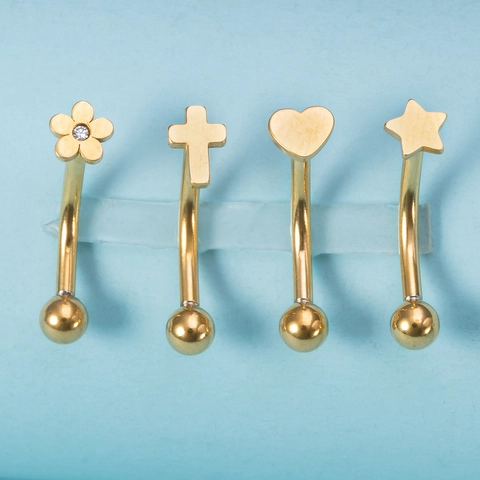 Barbell Curvo De Acero Inoxidable 316 Para Piercing De Ceja Pendientes Rook Forma Corazón Estrella Flor Cruz Circón