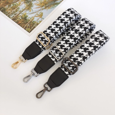 Houndstooth Replacement Bag Strap Adjustable Wide Webbing Leather Connectors Metal Swivel Hooks For Shoulder Crossbody Bags