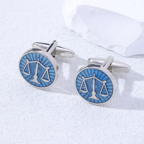 Boutons De Manchette Pour Hommes Balance Alliage Émail Bleu Argent Rond Affaires Chemise Française Accessoires