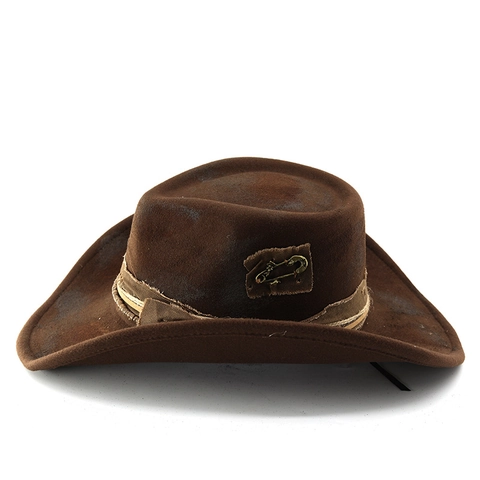 Chapeau De Cowboy Western Vintage Effet Vieilli Feutre Polyester Fedora Large Bord Avec Ruban Décoratif Et Épingle À Nourrice