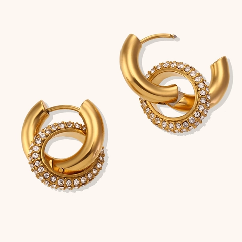 Stainless Steel Hoop Earrings Gold Plated Tarnish Free Jewelry Necklaces Rings Zircon Inlaid Vintage Geometric For Women