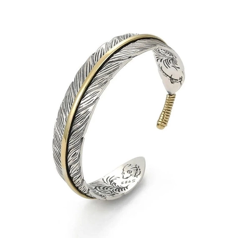 Vintage Feather Cuff Bracelet Alloy Adjustable Open Bangle Antique Indian Style For Men And Women