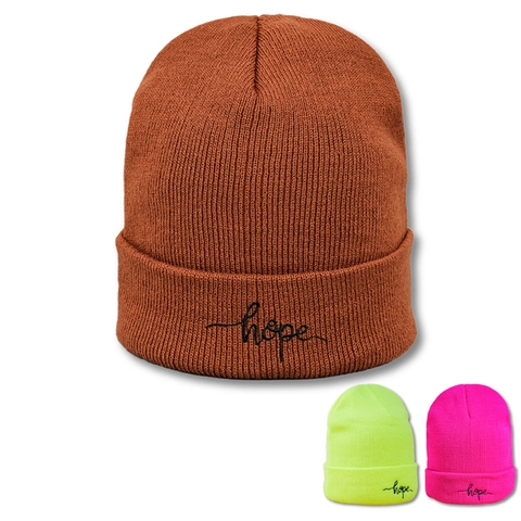 Acrylic Knit Beanie Hat With Hope Embroidery Cuffed Warm Ribbed Winter Skull Cap For Women Men
