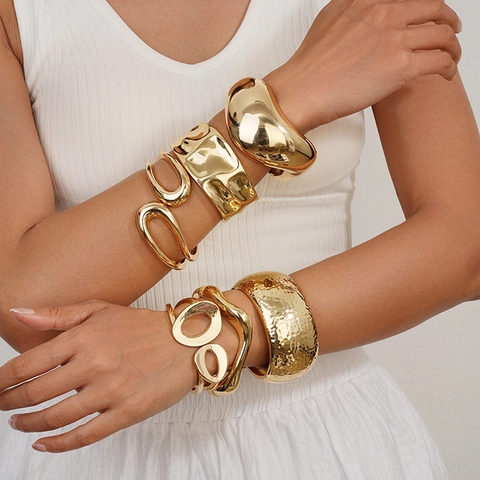 Onregelmatige Chunky Armband Golf Koperen Manchet Sieraden Verguld Goud Zilver Minimalistisch Chique Dames