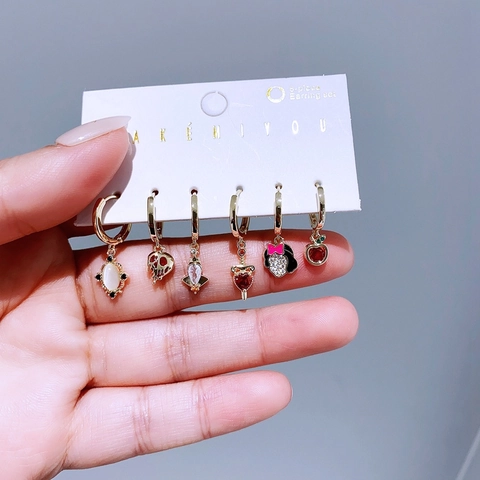Copper Charm Hoop Earrings With Colorful Zircon Enamel And 925 Sterling Silver Earring Post Heart Skull Gothic Jewelry