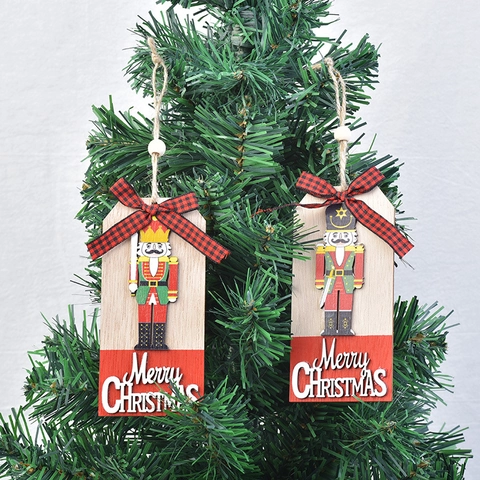 Christmas Wooden Nutcracker Soldier Hanging Tags Nutcracker Ornaments With Buffalo Plaid Bow For Tree Decor Holiday Gift