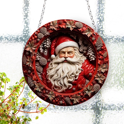 Weihnachtsmann Hängeornament Acryl Rund Relief Deko Anhänger Für Weihnachtsbaum Fenster Tür Haus Feiertag Dekor
