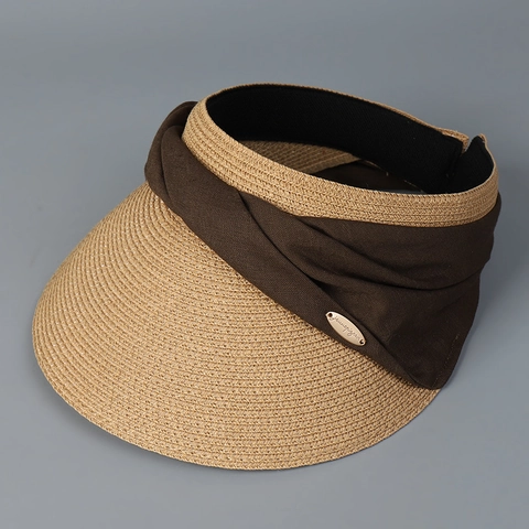 Damen Sonnenblende Hut Breite Krempe Papierstroh Geflochten Schleife Deko Offen Sommer Strand Elegant