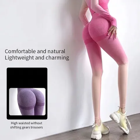 Nahtlose Yoga-Hose Damen Hohe Taille Bauchkontrolle Pfirsich-Po-Lift Ombre-Verlauf Nylon Spandex Fitness-Leggings Training