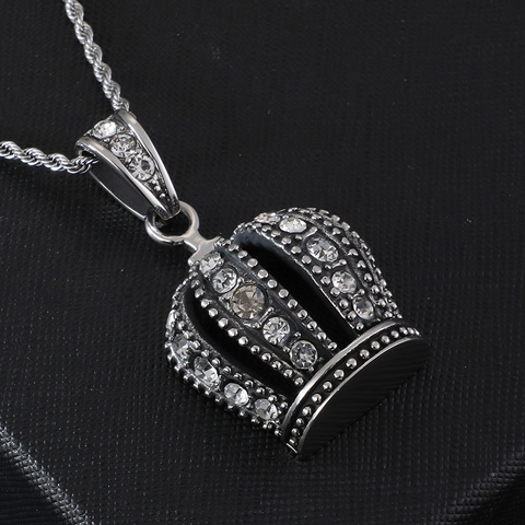 Ciondolo A Corona Acciaio Inossidabile Hip Hop Uomo Zirconi Cubici Stile Reale Rétro Argento Accessorio