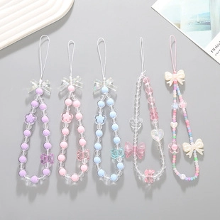 Cinturino Ciondolo Telefono con Perline Fatto a Mano per Donna Y2K Acrilico Fiore Fiocco Orso Cuore Portachiavi Decorazione Borsa Cordino Telefono