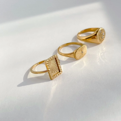 Zegelring Roestvrij Staal Zon Maan Hemelse Ster Gegraveerd Zirkoon Verguld Retro Boheems Niche Sieraden Voor Dames