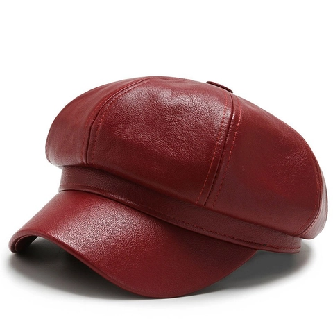 Casquette Newsboy En Cuir PU Vintage Pour Femmes Et Hommes Chapeau De Peintre Rétro Octogonal Couleur Unie Réglable Classique
