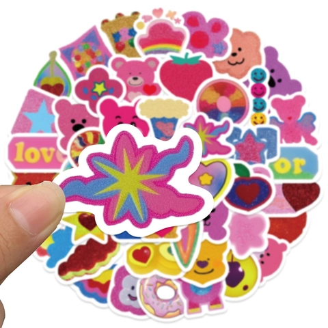 Y2K Pink Cute Cartoon Bear Heart Waterproof PVC Stickers For Phone Case Journal DIY Scrapbooking Decorative Decals Bulk