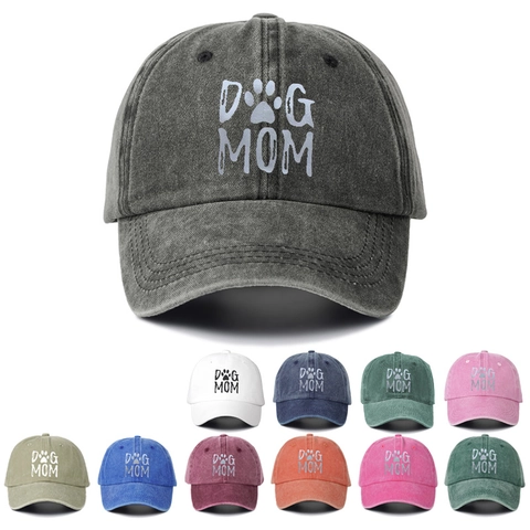Washed Cotton Baseball Cap Dog Mom Letter Print Vintage Distressed Adjustable Outdoor Sun Hat For Pet Lover Women
