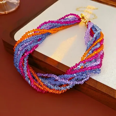 Collana A Strati Di Perline Cristalli Colorati Spirale Intrecciata Catena Da Clavicola Gioielli In Lega Per Donne Festa