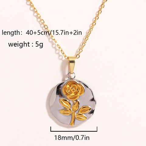 Collana Con Ciondolo Viso Sole Rosa Foglia Acciaio Al Titanio Bicolore Catena O Gioielli Minimalisti Vintage
