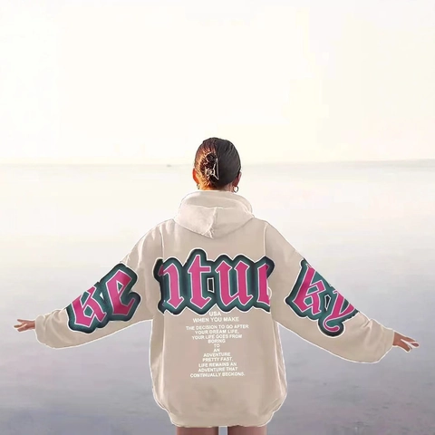 Women Oversized Hoodie Letter Print Long Sleeve Vintage American Streetwear Pullover Sweatshirt