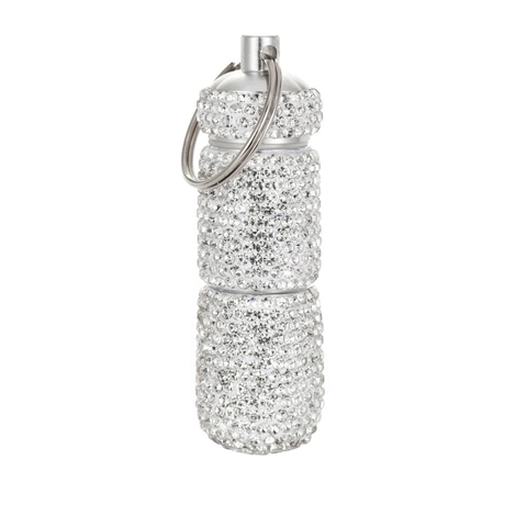 Rhinestone Pill Bottle Keychain Aluminum Alloy Waterproof Sealing Divided Capsule Case Mini Portable Medicine Container