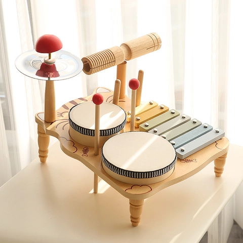 Wooden Metal Musical Instrument Toy Multifunctional Xylophone Percussion Drum For Toddler Music Enlightenment Educational