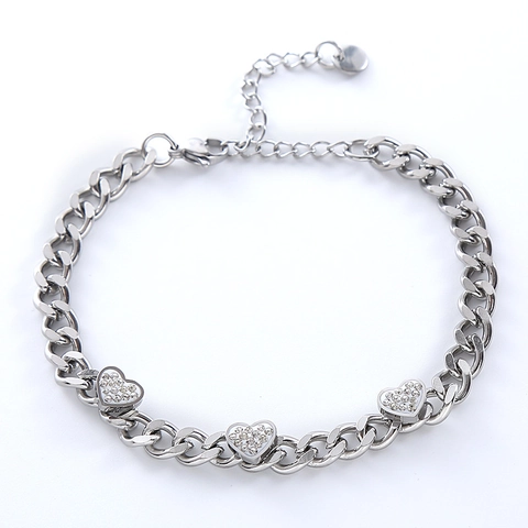 Bracciale Cuore Acciaio Inossidabile 316L Elegante Pavé Strass Vintage Minimalista Catena Regolabile Donna