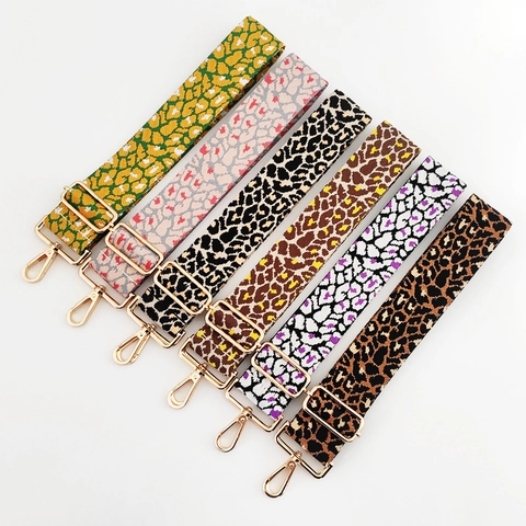 Adjustable Replacement Bag Strap Leopard Animal Print Jacquard Wide Thick Cotton Polyester Shoulder Crossbody Accessory
