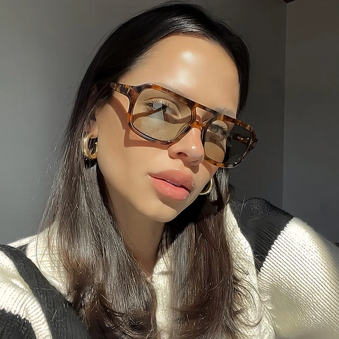 Lunettes De Soleil Pilote Carrées Rétro À Double Pont Protection UV400 Monture PC Verres AC Mode Vintage Pour Hommes Femmes