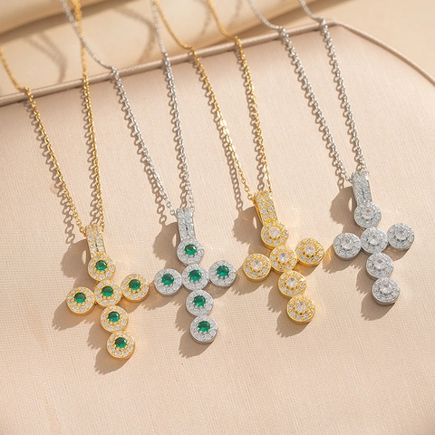 Kruis Hanger Ketting Titanium Staal Zirconia Smaragdgroen Micro Pavé Verguld Mode Sieraden Voor Dames