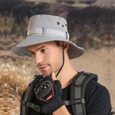 Sombrero Boonie Ala Ancha Protección Solar Transpirable Safari Sombrero De Pescador Con Cuerda Cortavientos Pesca Senderismo