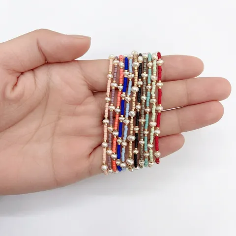 Handmade Woven Multicolor Glass Seed Beads Bracelet With Freshwater Pearl Bohemian Adjustable String Bracelet For Women Jewelry