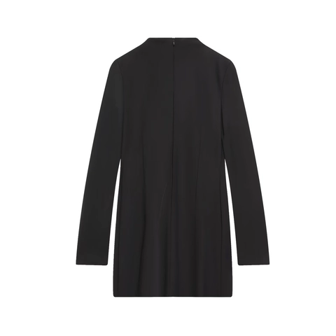Women Sexy Mini Dress Long Sleeve Draped Neck Pleated Slim Fit Polyester Elegant Party Cocktail Black