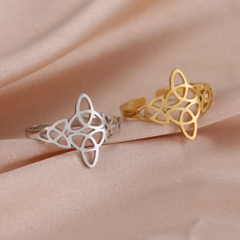 Edelstahl Hexenknoten Offener Ring Für Damen Minimalistisch Keltischer Knoten Hohl Geometrisch Verstellbarer Fingerring Schmuck Geschenk