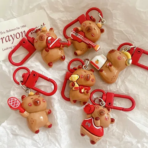 Porte-Clés Capybara Mignon Pendentif Résine Figure Animale Ornement Sac À Dos Thème Sport Musique Accessoire Dessin Animé