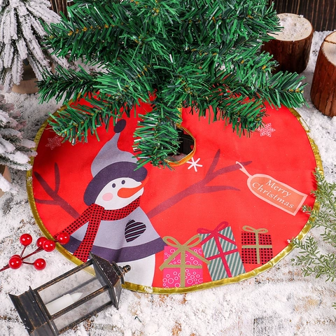 Gonna Per Albero Di Natale Tessuto Rotonda Bordo Dorato Stampa Pupazzo Di Neve Babbo Natale Decorazione Casa