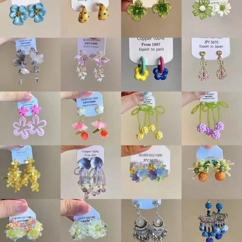 Flower Stud Earrings With 925 Sterling Silver Earring Post Alloy Resin Colorful Sweet Small Fresh Jewelry For Women