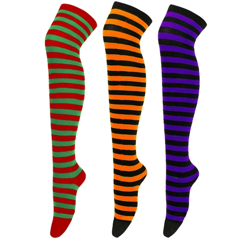 Striped Thigh High Socks Over The Knee Stockings Polyester Elastic Breathable For Cosplay Anime Costume Daily Wear Women