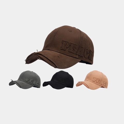 Distressed Cotton Baseball Cap Vintage Peace Letter Embroidery Sun Hat Adjustable Casual Streetwear