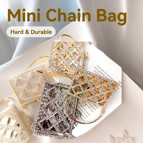 Mini Evening Bag Metal Rhinestone Hollow Out Lipstick Holder With Chain Strap Elegant Party Purse For Women