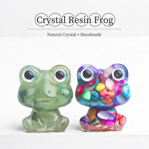 Natural Crystal Gravel Resin Frog Figurine Miniature Animal Sculpture Handmade Desktop Ornament Healing Stone Decor