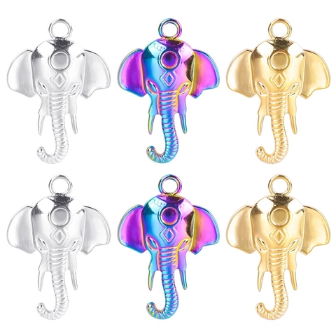 Colgante Cabeza Elefante Acero Inoxidable Dije Animal Irisado Oro Plata Accesorios Para Fabricación Joyas DIY