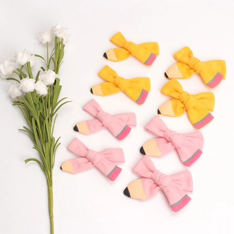 Pinces À Cheveux Nœud En Forme De Crayon Faites Main Ruban En Tissu Pinces Crocodile Pour Rentrée Scolaire Maternelle Filles Enfants