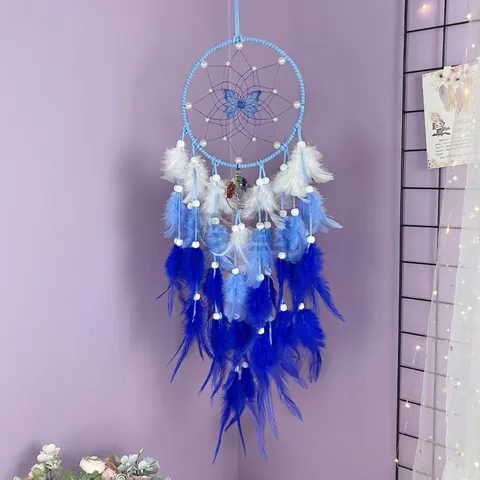 Butterfly Dream Catcher Tree Of Life Gradient Feather Wall Hanging Decor Handmade Bohemia Ornament Home Bedroom