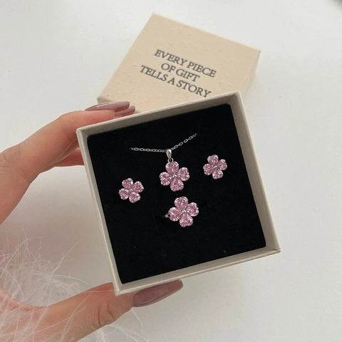 925 Sterling Silver Zirconia Heart Clover Jewelry For Women Elegant Pink Green White Stone Necklace Earrings Ring Jewelry